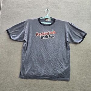 VINTAGE Play Doh Men Shirt XL Blue Packed With Fun Logo Graphic Ringer Crew Neck